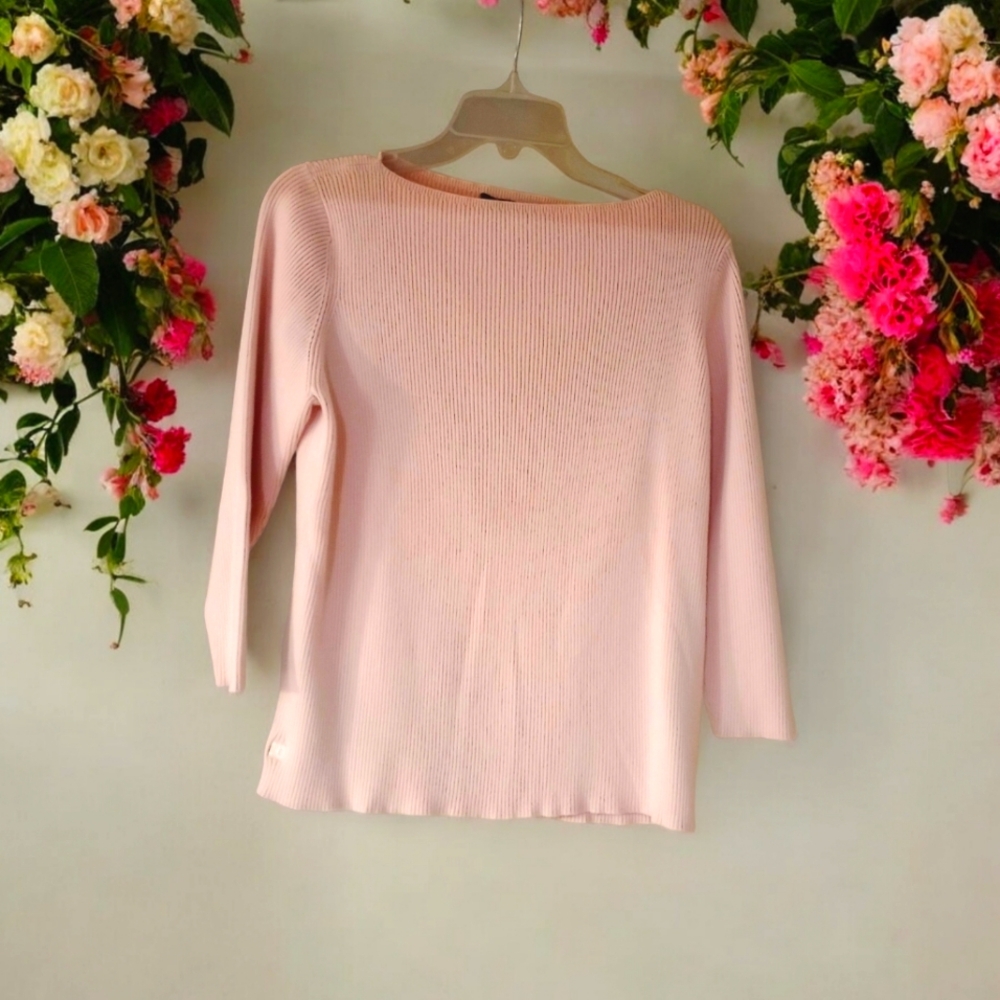 Vintage Lauren Ralph Lauren Pink Ribbed Long Sleeve Sweater 99% Cotton Size XL